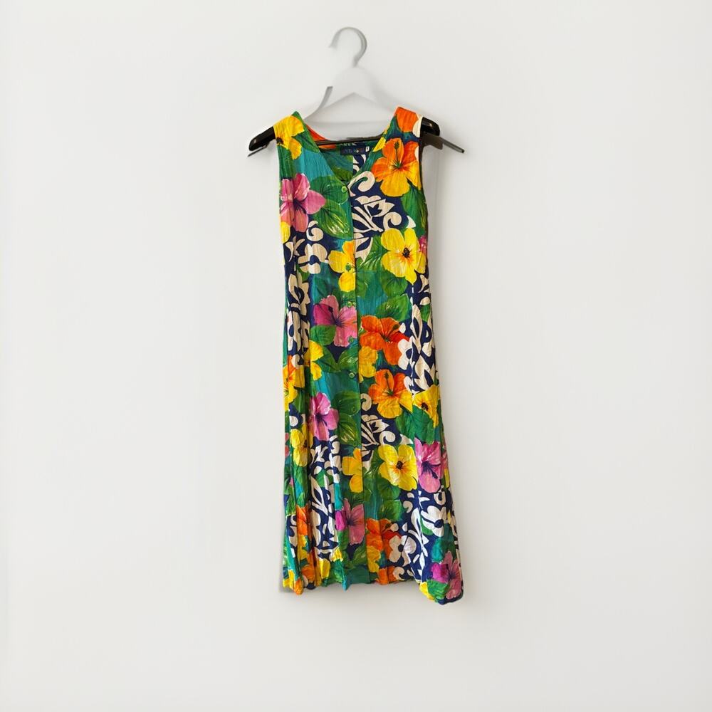 Jam’s‎ World M Button Vintage ‘90’s Hawaiian Tropical Midi Dress Tropicana Print